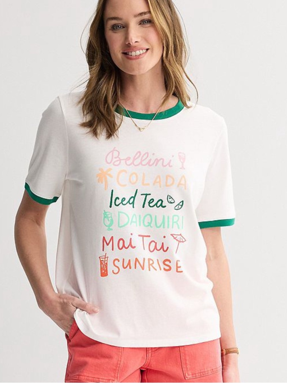 Sonoma White Graphic Ringer Tee with multi drinks